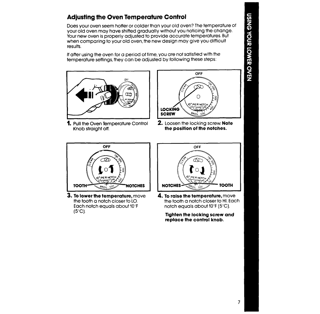 Whirlpool RM278BXV manual Adjusting the Oven Temperature Control 