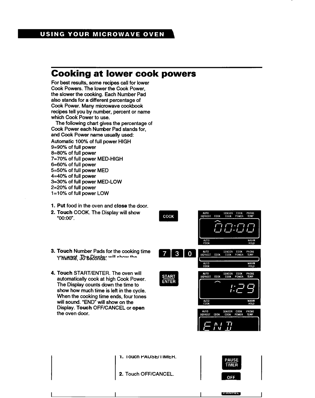 Whirlpool RM280PXB warranty Cooking at lower cook powers 