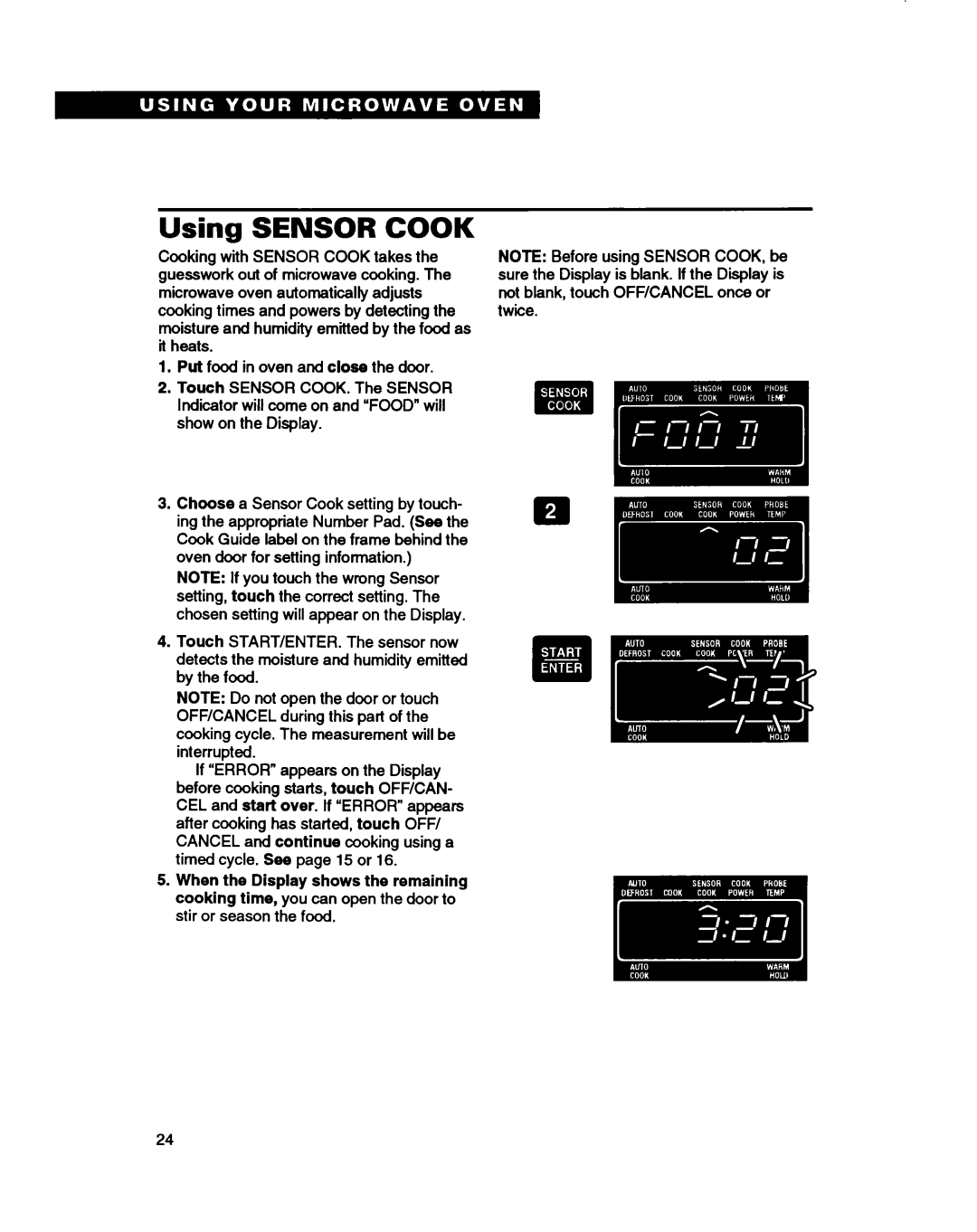 Whirlpool RM280PXB warranty Using Sensor Cook 