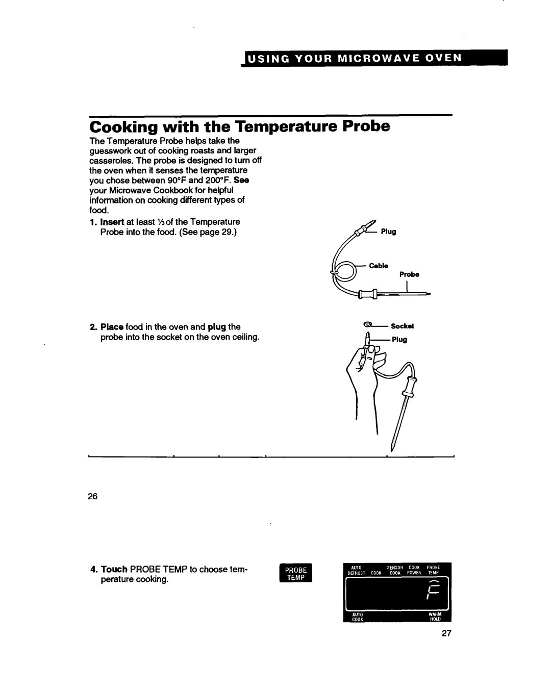 Whirlpool RM280PXB warranty Cooking With Temperature Probe 