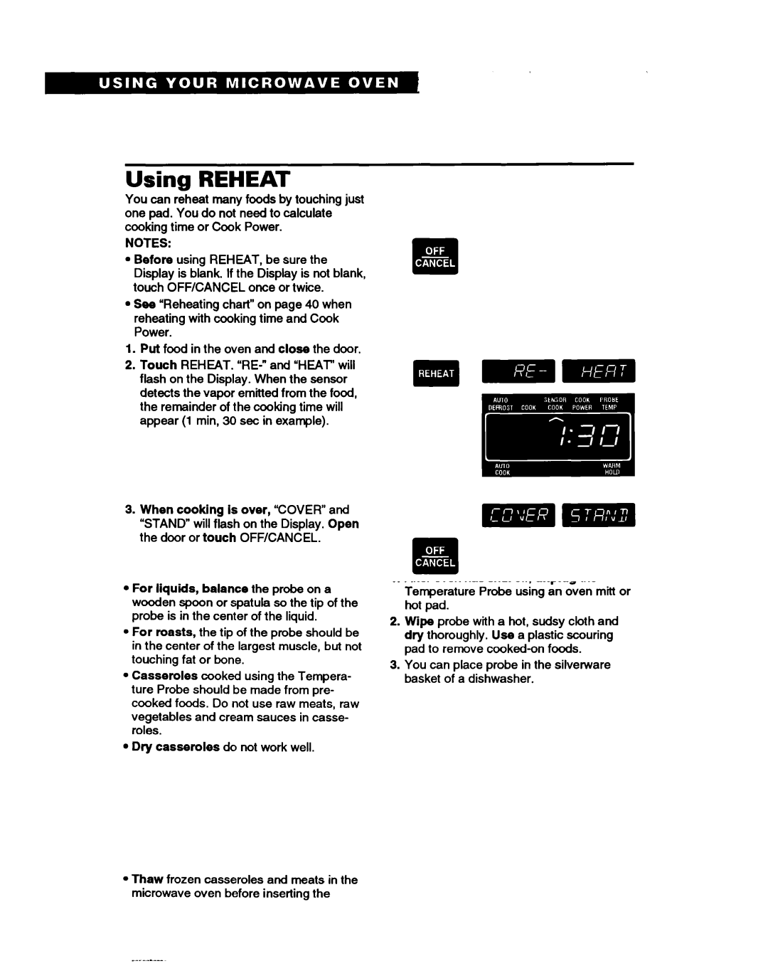 Whirlpool RM280PXB warranty Using Reheat 