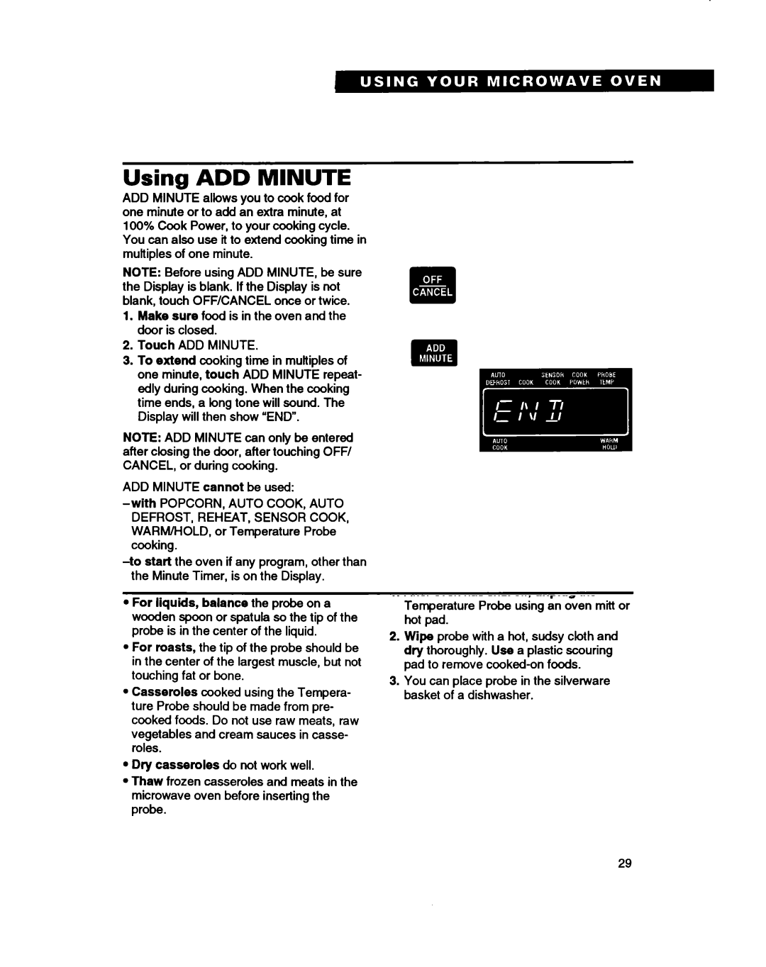 Whirlpool RM280PXB Using ADD Minute, Changing one-touch and sensor cooking times, If you want longer cooking times for 