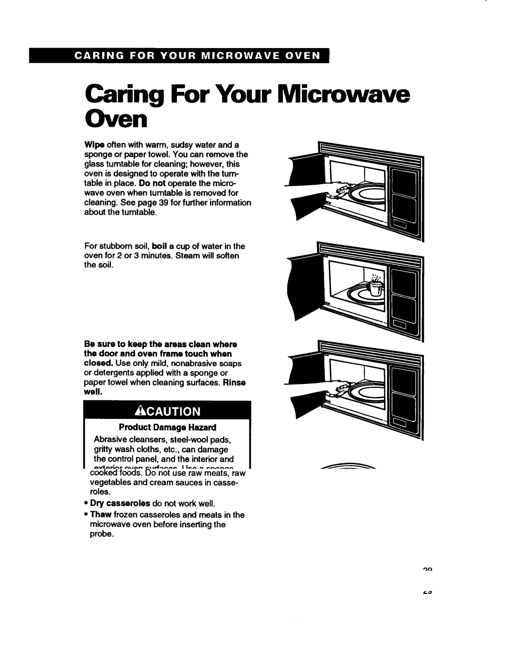 Whirlpool RM280PXB warranty Caring For Your Microwave Oven, Product Damage Hazard 