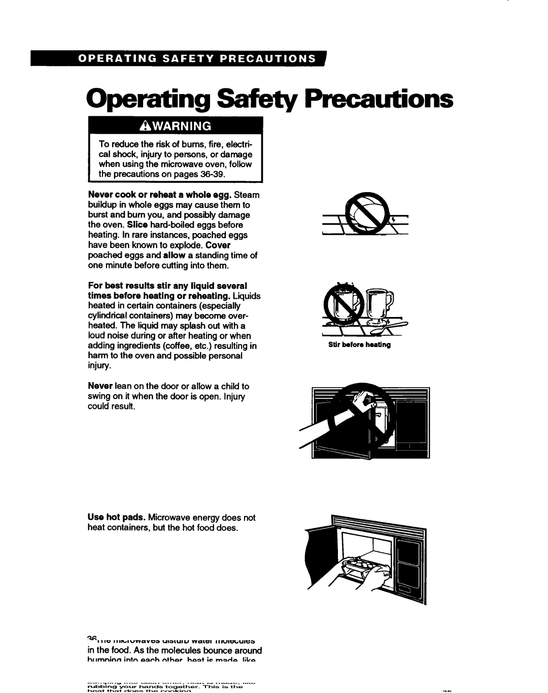 Whirlpool RM280PXB warranty Operating Safety Precautions 