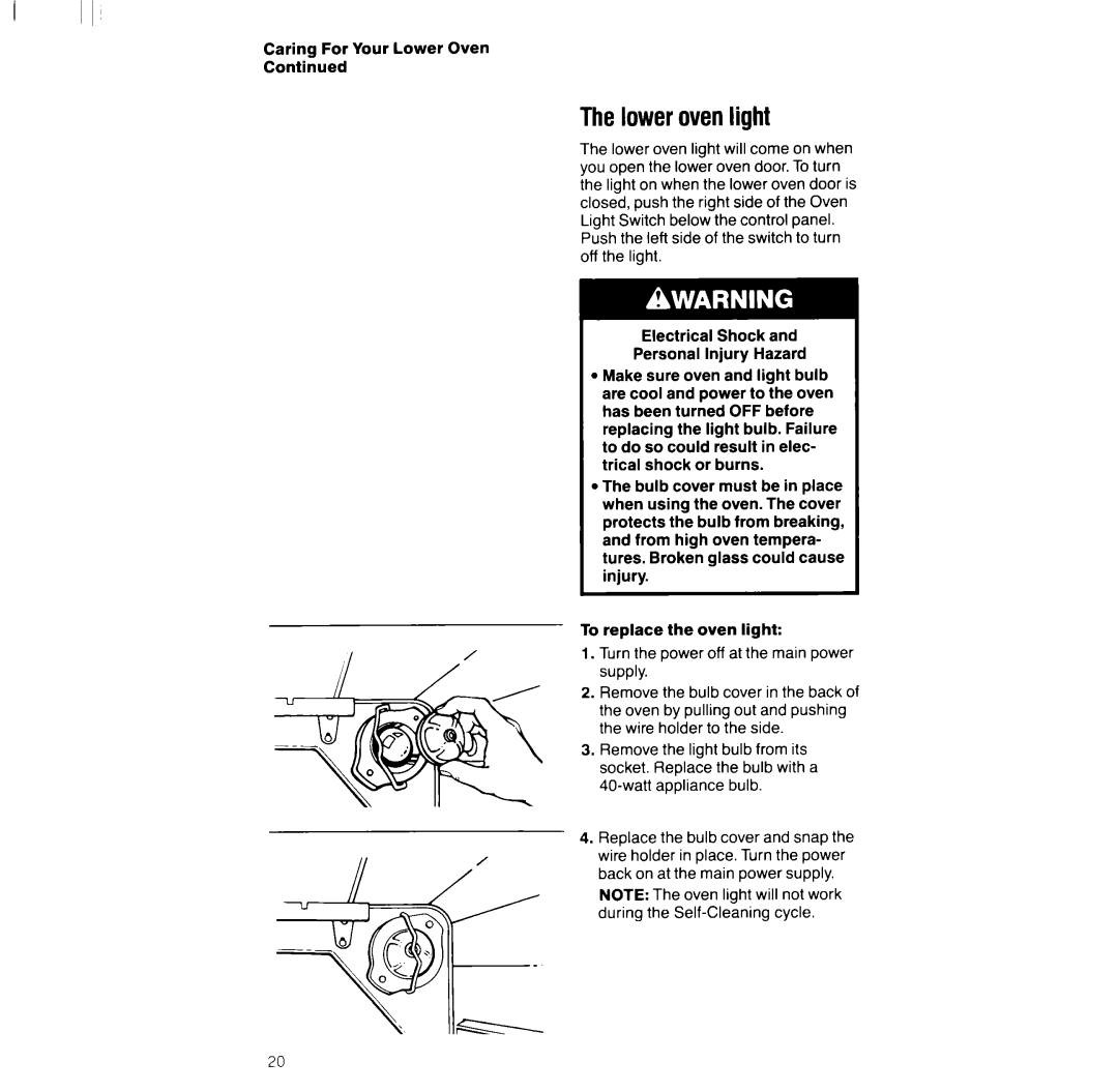 Whirlpool RM286PXV manual Thelowerovenlight 