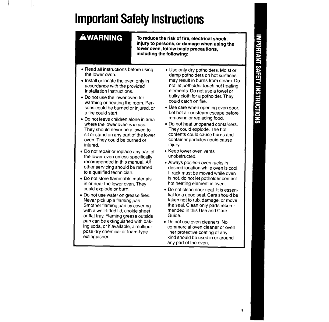 Whirlpool RM286PXV manual ImportantSafetyInstructions 