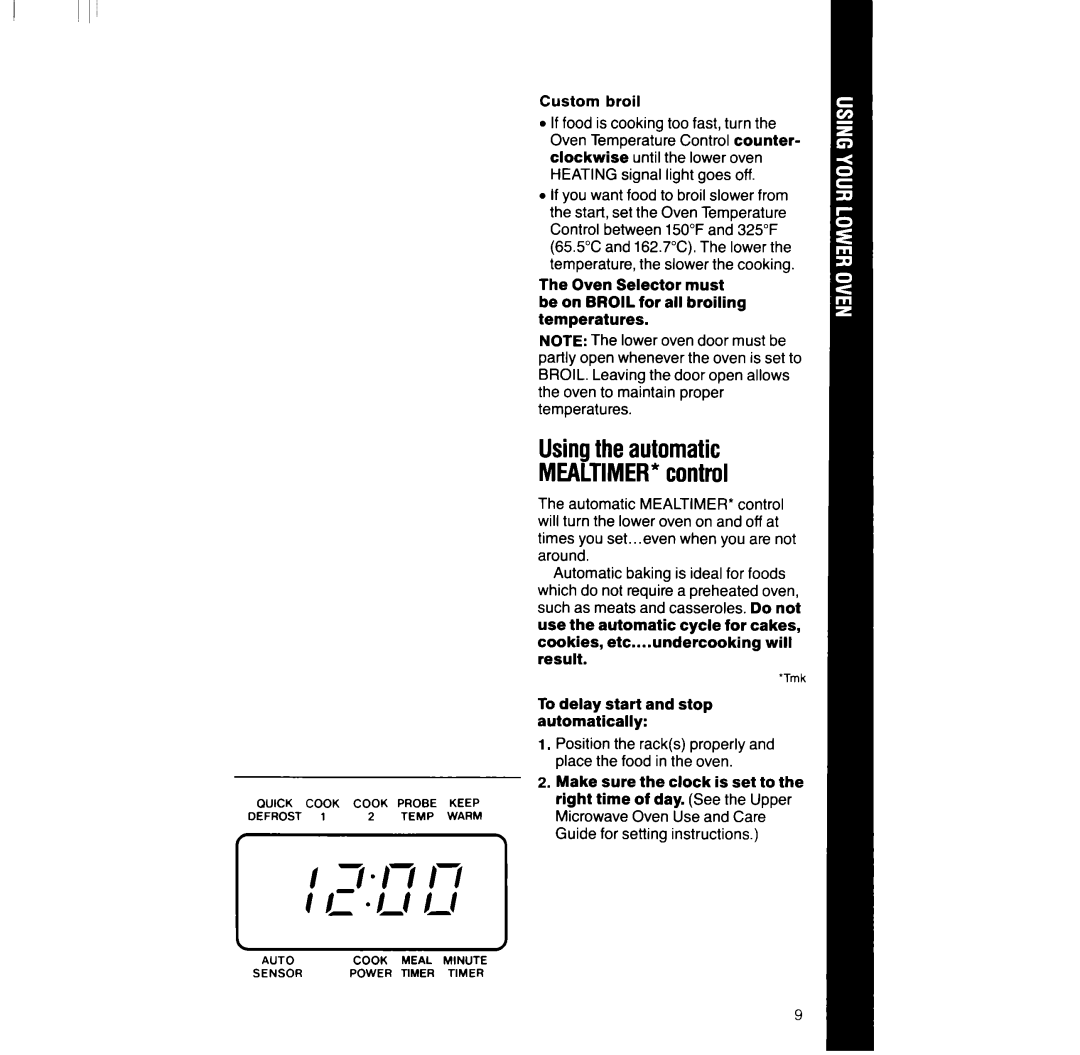 Whirlpool RM286PXV manual Usingtheautomatic MEALTIMER*control 