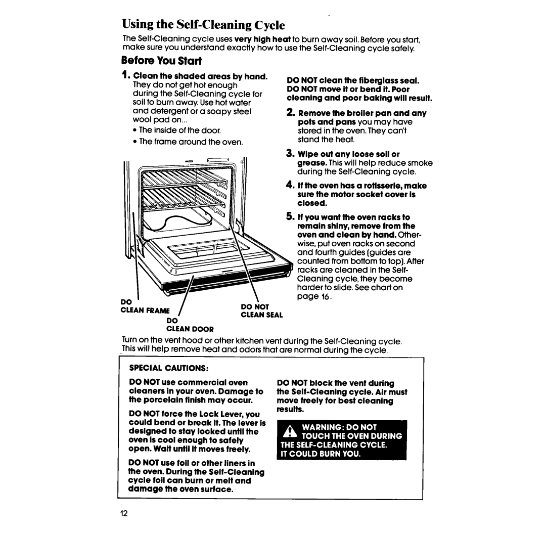 Whirlpool RM288PW manual Using the Self-Cleaning Cycle, Before You Start, Inside of the door Frame around the oven 