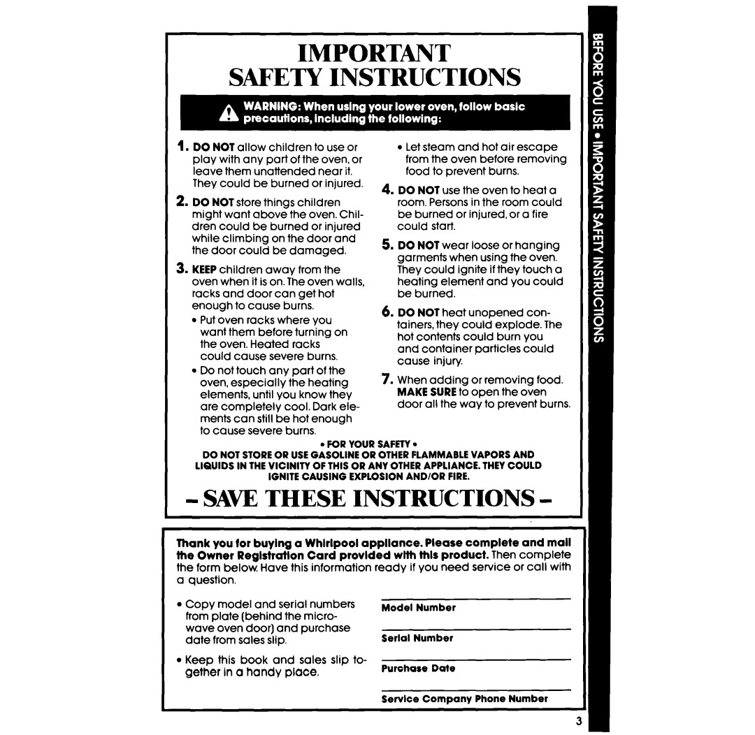 Whirlpool RM288PW manual Safety Instructions 