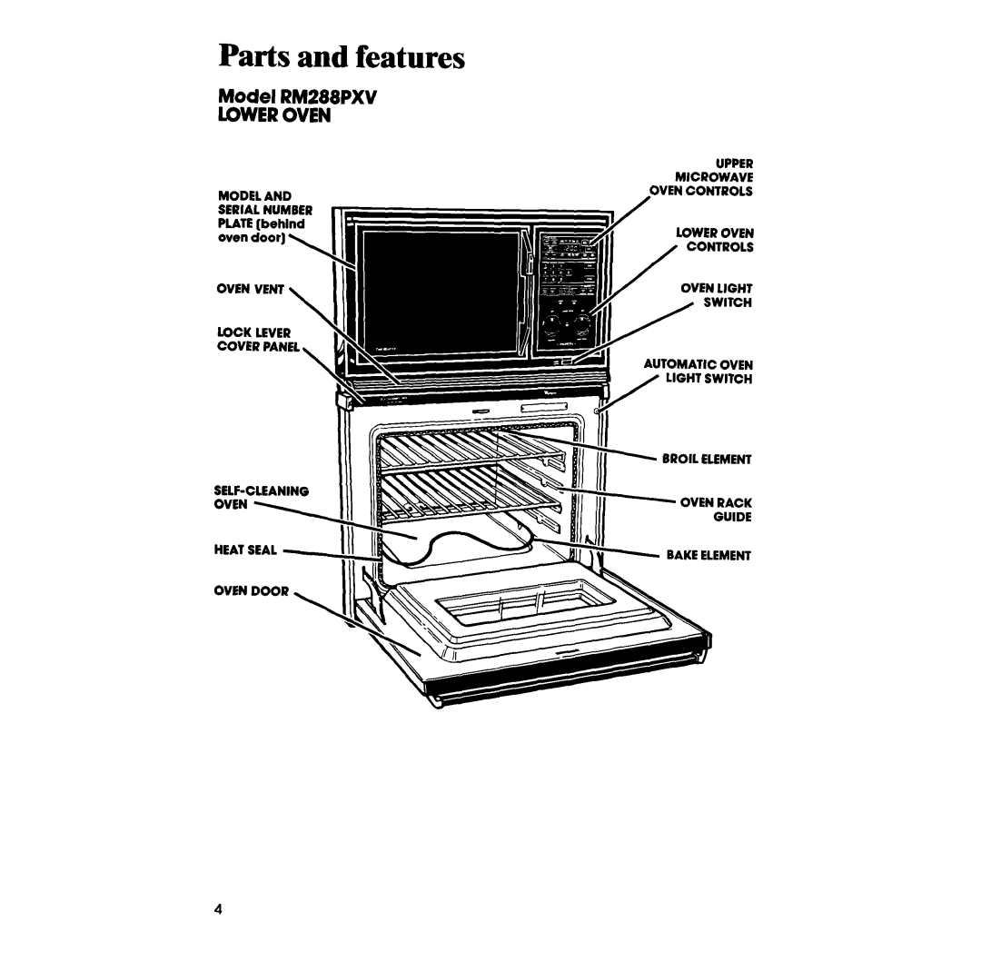 Whirlpool RM288PW manual Parts and features, Model RM288PXV 