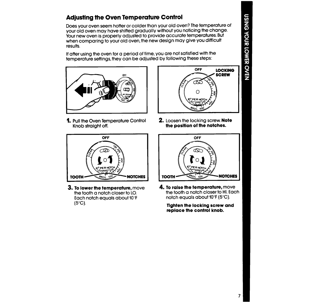 Whirlpool RM288PW manual Adjusting the Oven Temperature Control, Pull the Oven Temperature Control Knob straight off 