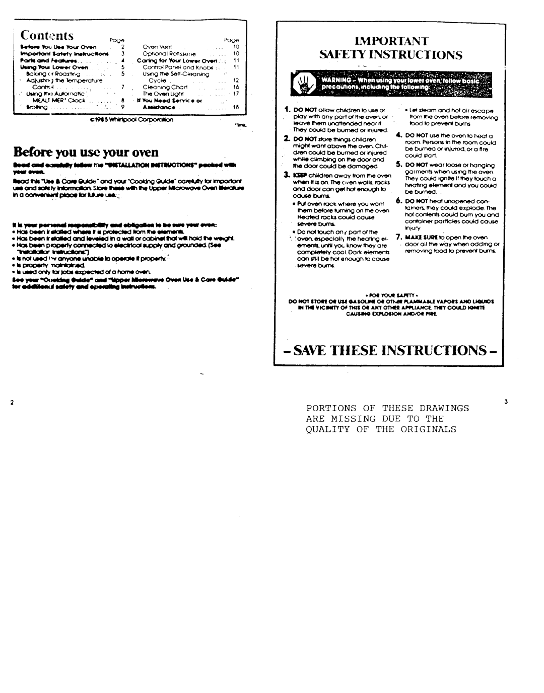 Whirlpool RM288PXP manual SAFE-W Instructions 