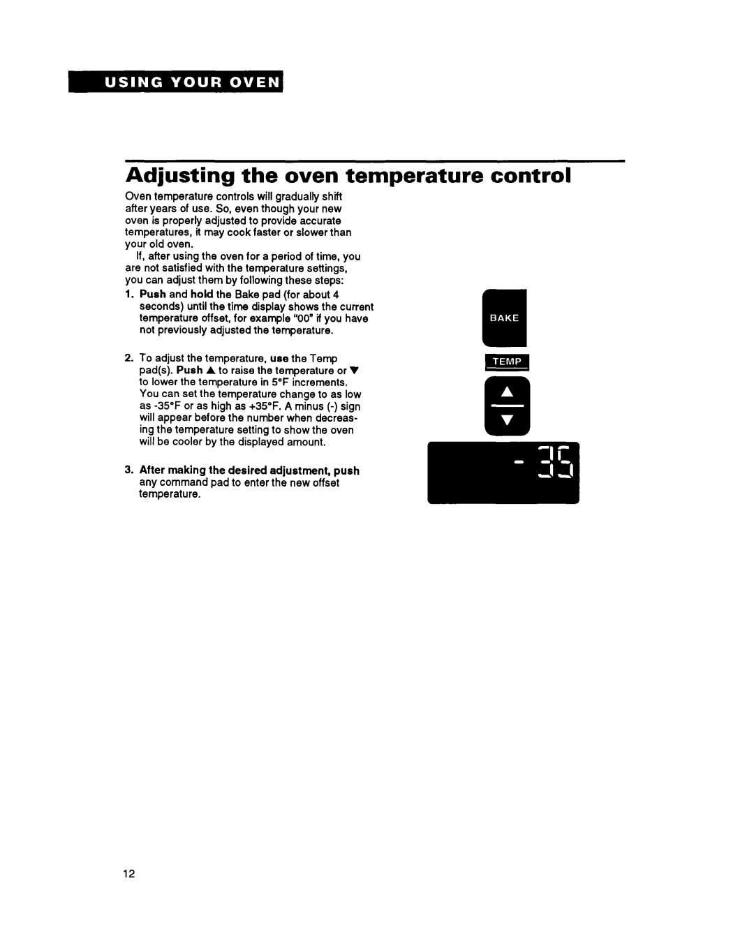 Whirlpool RM770PXA, RM765PXA warranty Adjusting the oven temperature control 