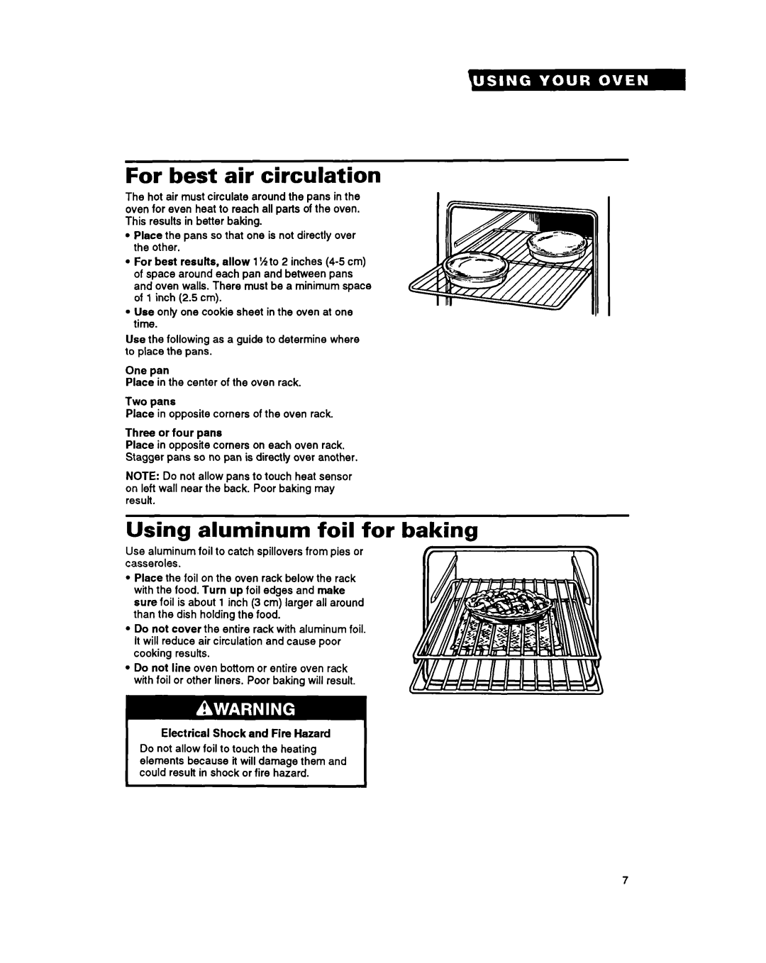 Whirlpool RM765PXA, RM770PXA warranty For best air circulation, Using aluminum foil for baking 