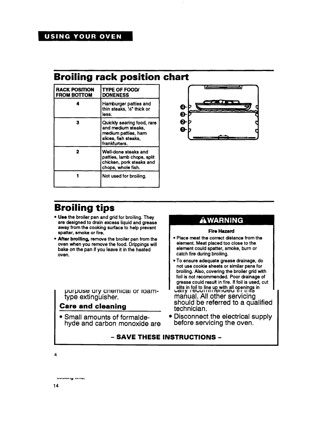 Whirlpool RM770PXB, RM765PXB warranty Broiling rack position, Chart Broiling tips, Energy saving tips 