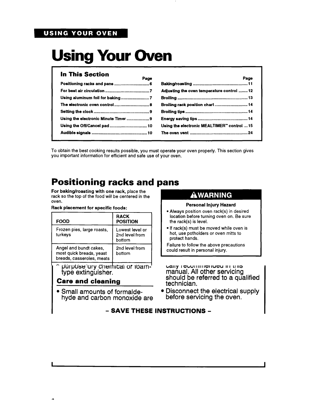 Whirlpool RM770PXB, RM765PXB warranty Using Your Oven, Positioning racks and pans, This Section 