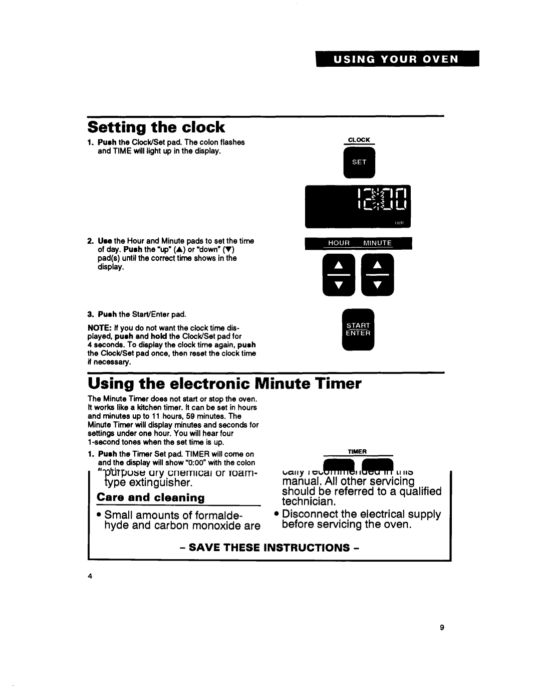 Whirlpool RM765PXB, RM770PXB warranty Setting the clock, Using the electronic Minute Timer 