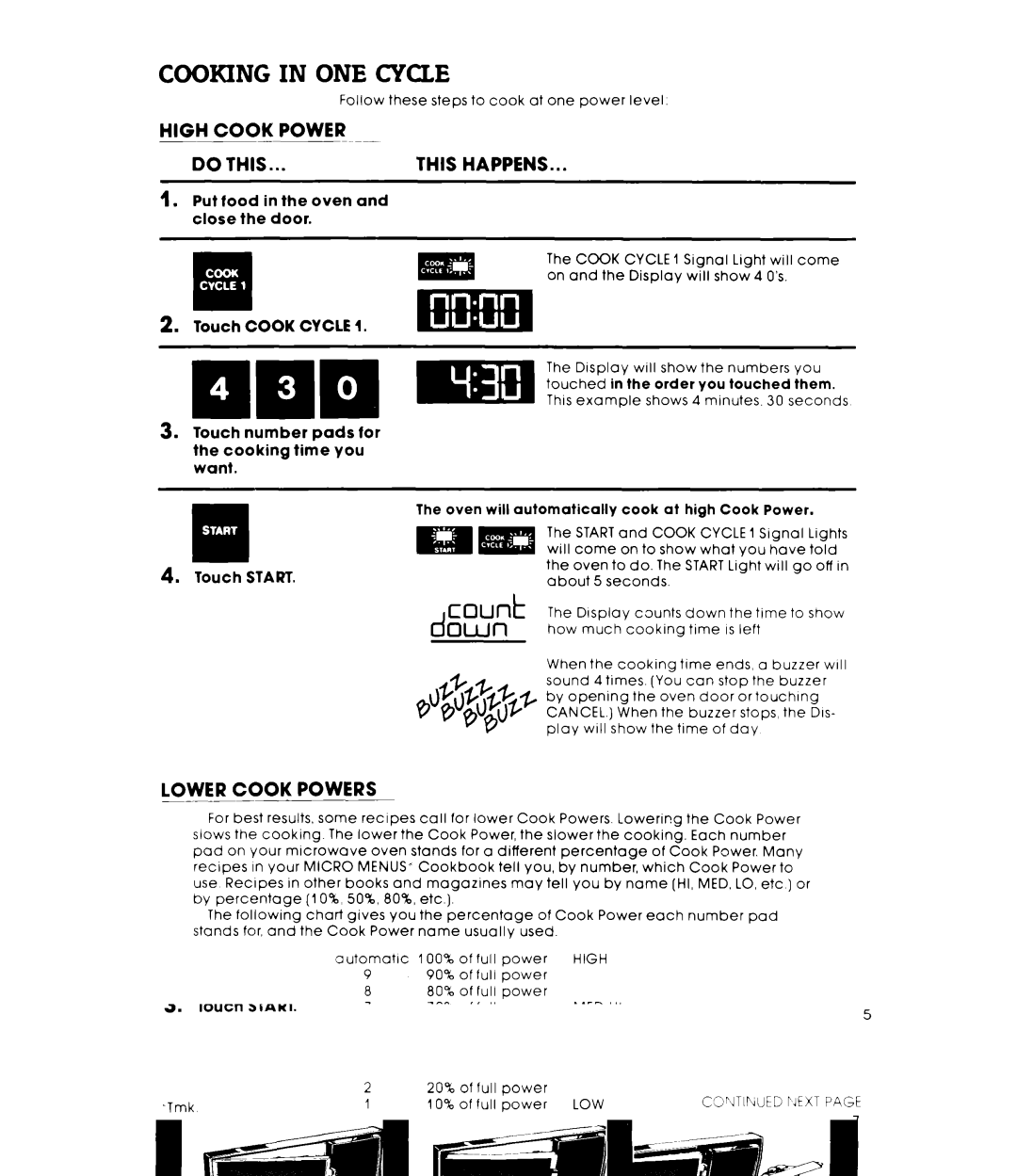 Whirlpool RM778PXT warranty Cooking in ONE Cycle, High Cook Power Do this, Lower Cook Powers 