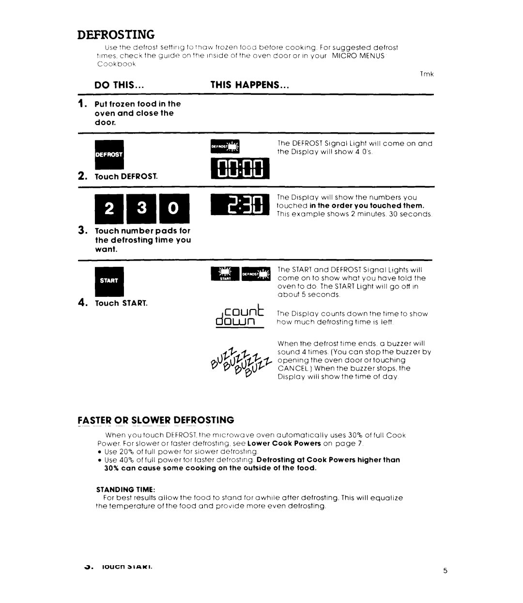 Whirlpool RM778PXT warranty Faster or Slower Defrosting, Defrosting At Cook Powers higher Than, Standing Time 