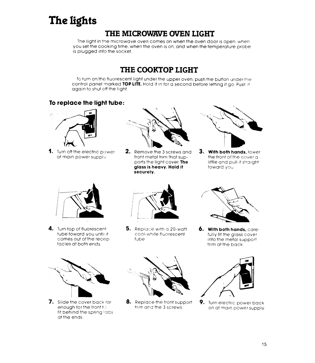 Whirlpool RM955PXK warranty Lights, MICRO- Oven Light, Cooktop Light, To replace the light tube 