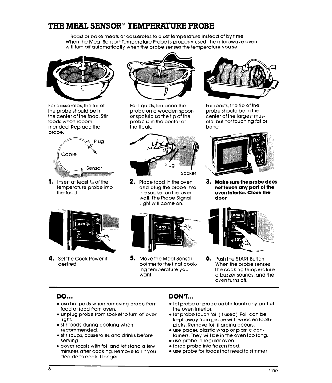 Whirlpool RM955PXK warranty Meal SENSOR* Iemperaiurb Probe, Don’T 