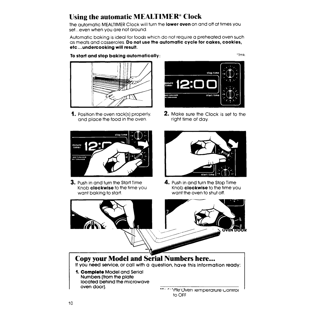 Whirlpool RM955PXP manual Using the automatic Mealtimer Clock 