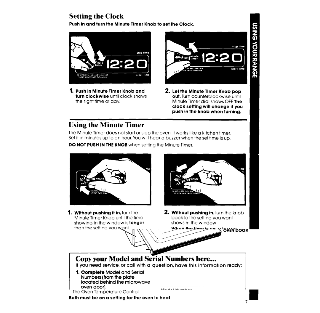 Whirlpool RM955PXP manual Setting the Clock, Using the Minute Timer, Using the lower oven 