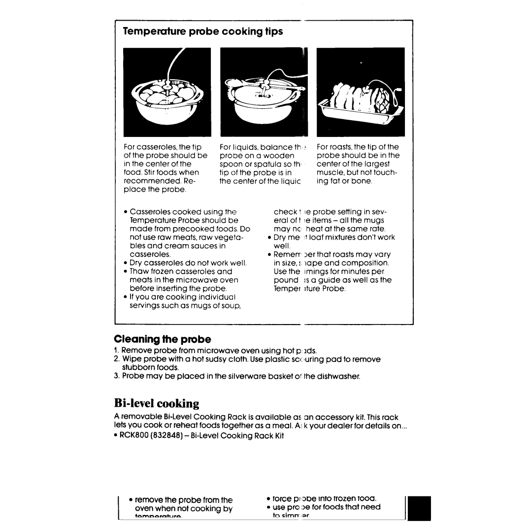 Whirlpool RM955PXP manual Bi-level cooking, Cleaning the probe 