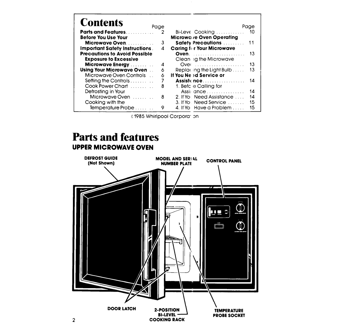 Whirlpool RM955PXP manual Contents, Parts and features 