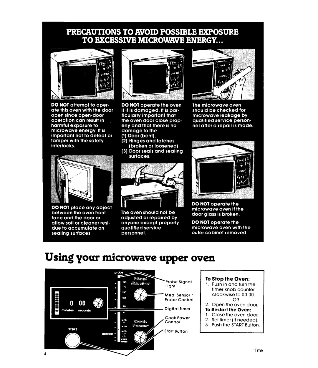 Whirlpool RM955PXt warranty Using your microwave upper oven, To Stop the Oven 