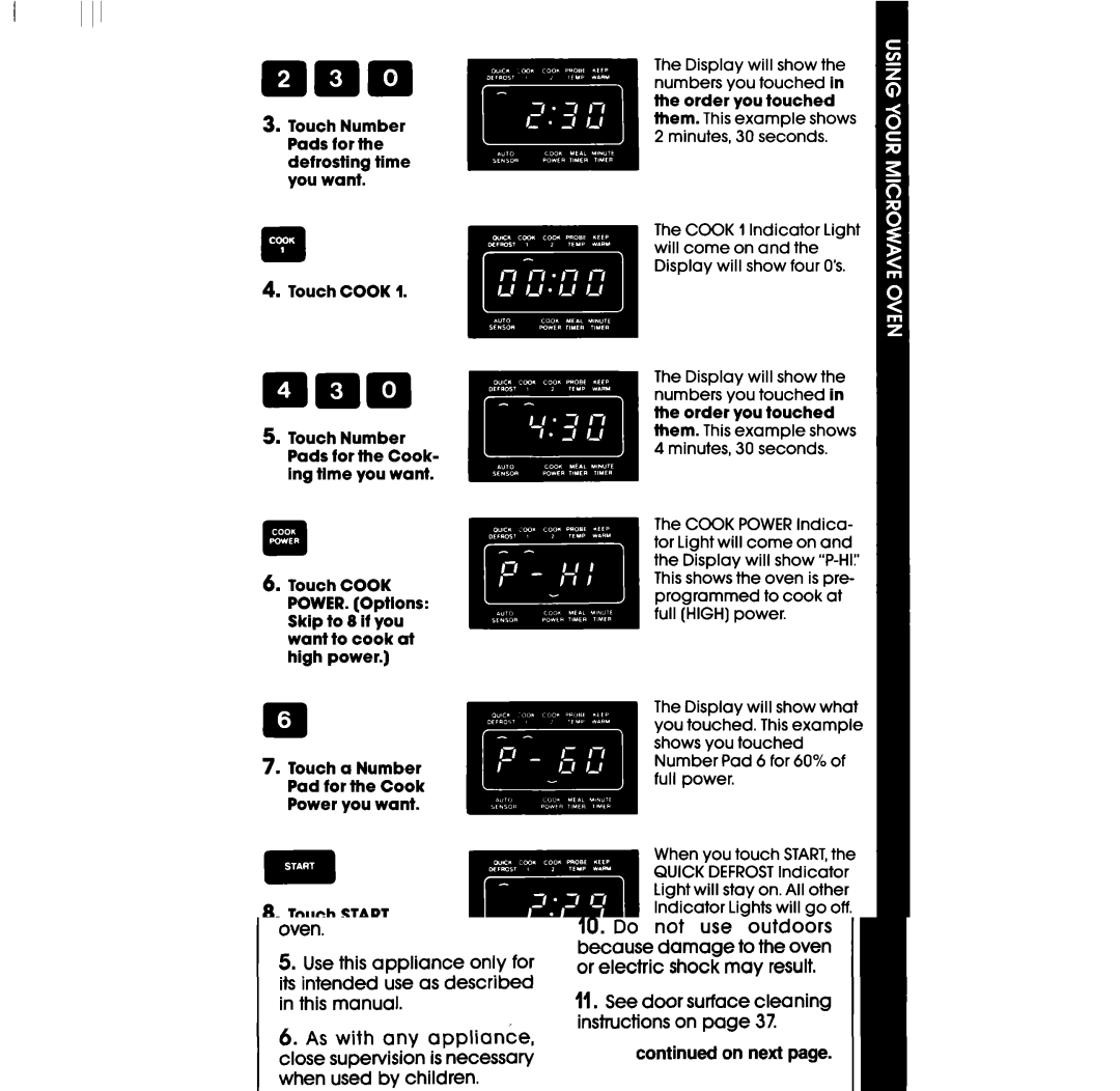 Whirlpool RM978BXS, RM973BXS manual Touch a Number Pad for the Cook Power you want Touch Start 