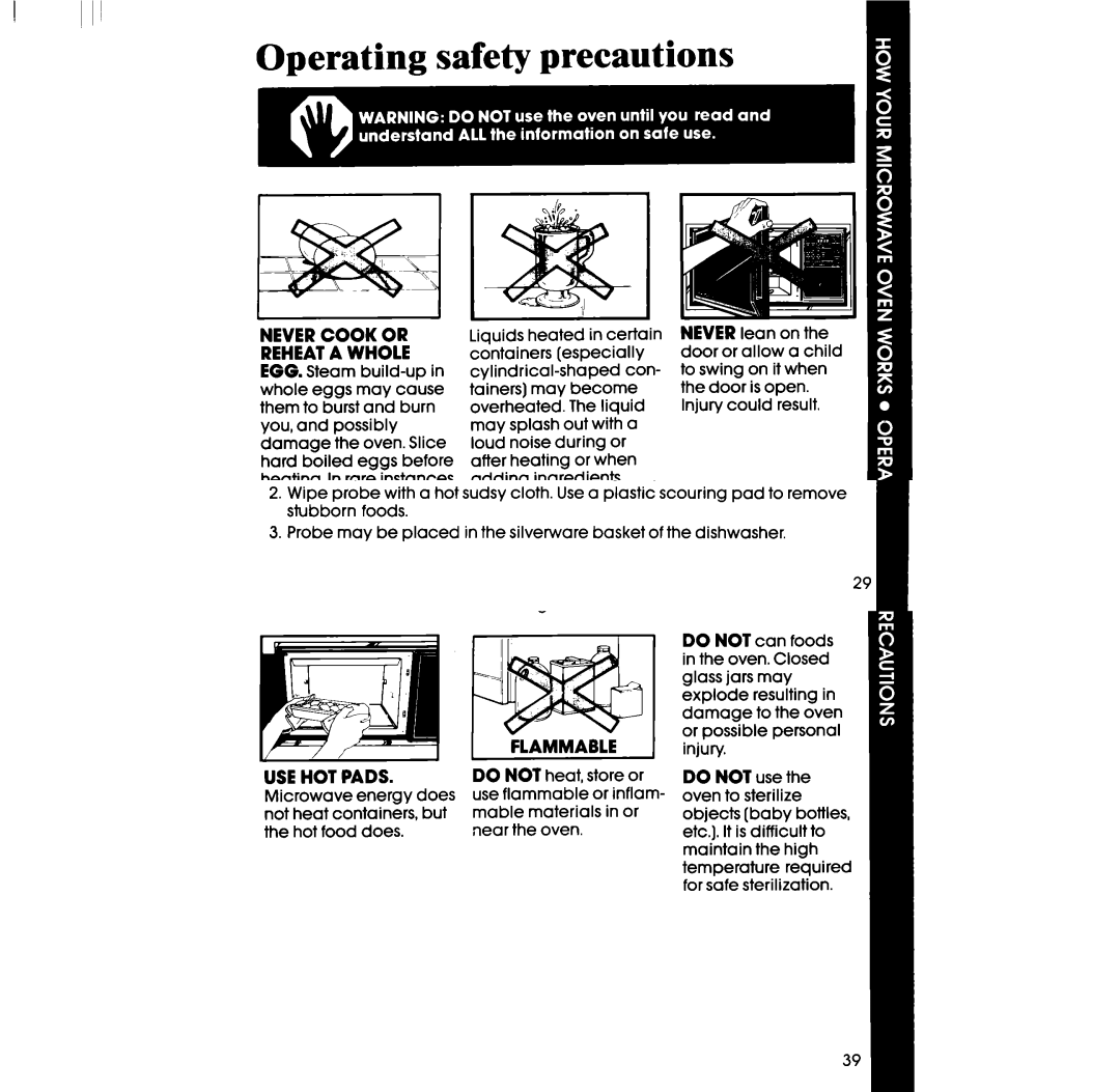 Whirlpool RM978BXS, RM973BXS manual Operating safety precautions 