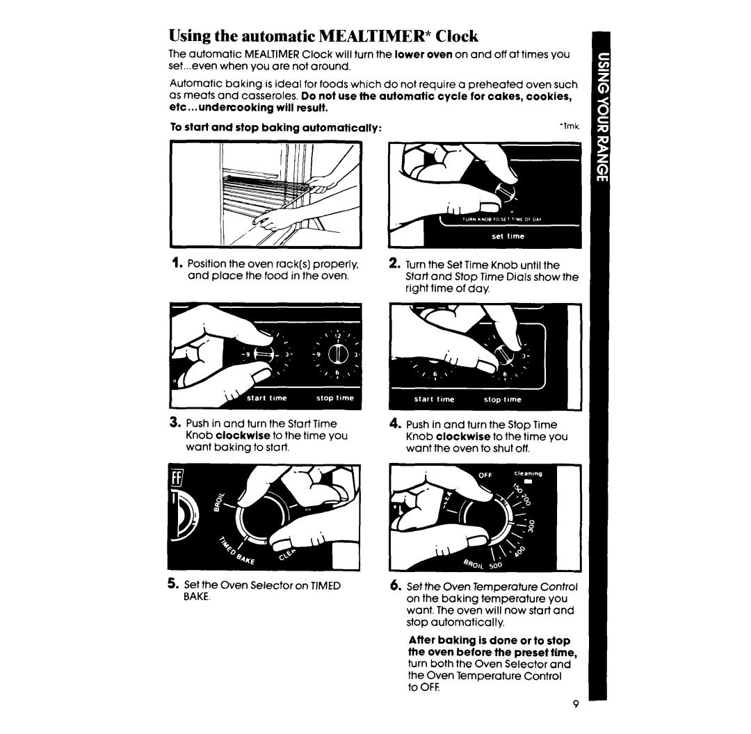 Whirlpool RM973PXB manual Using the automatic MEALTIMER* Clock 
