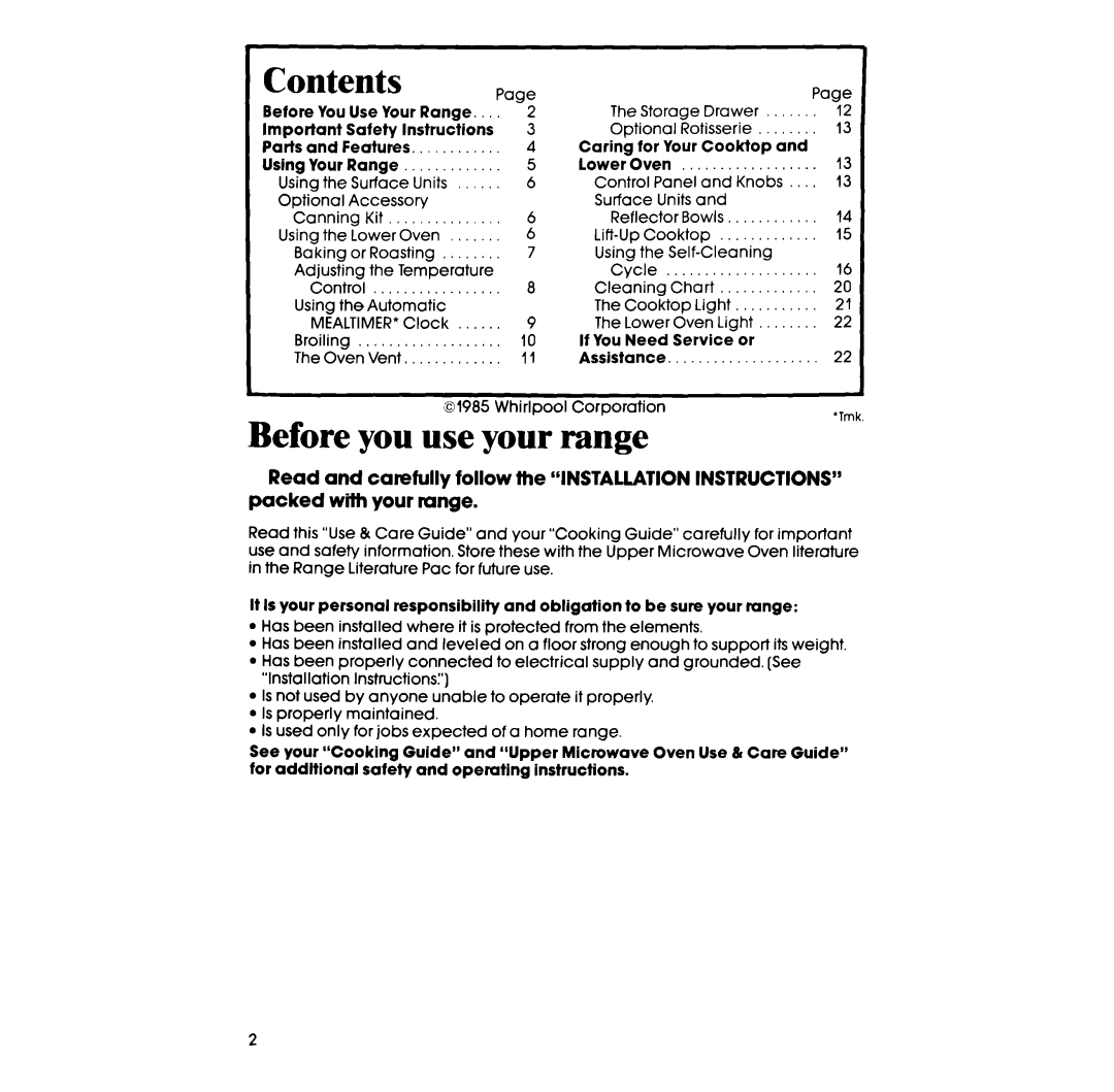 Whirlpool RM973PXB manual Before you use your range, Contents 