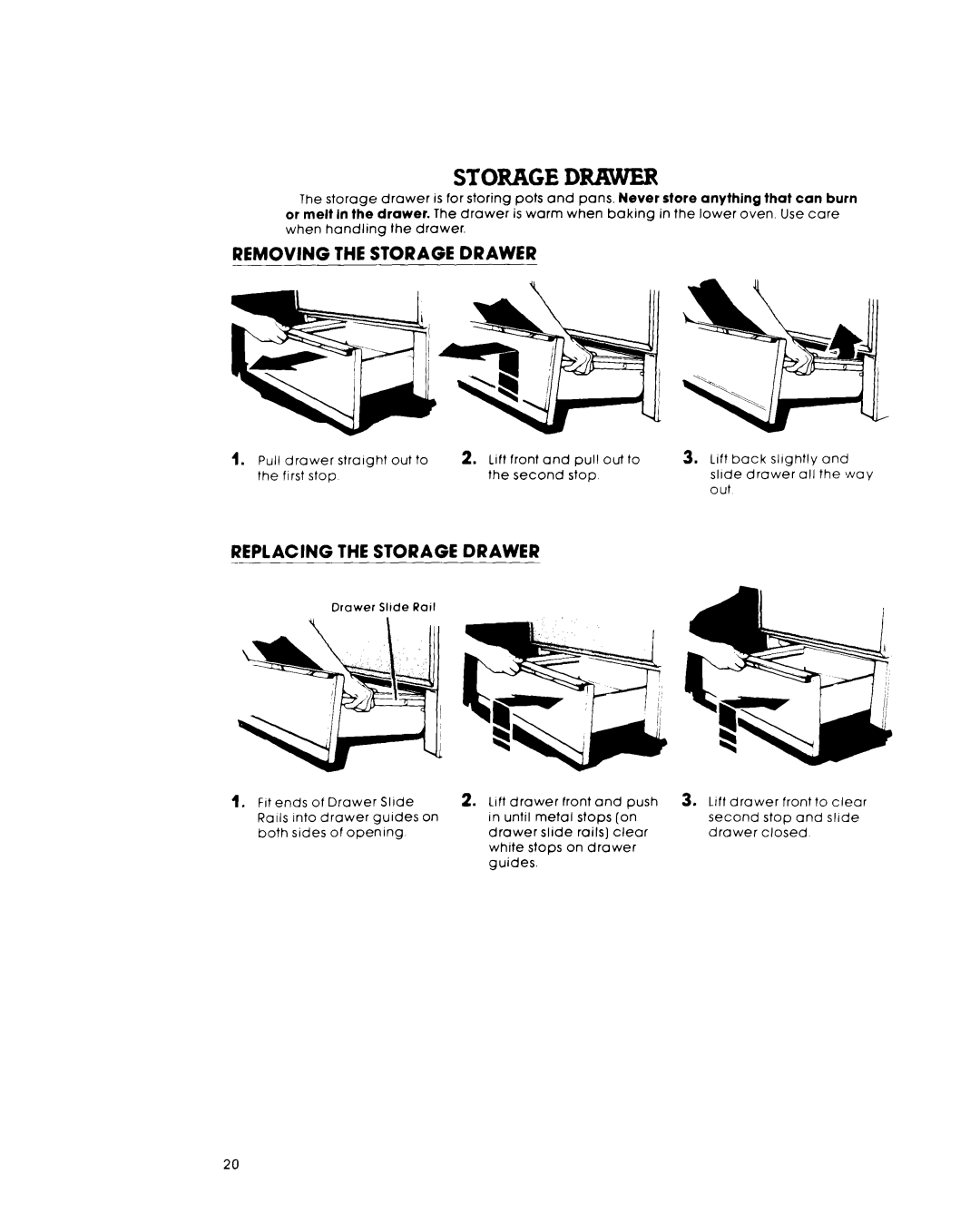 Whirlpool RM973PXL, RM975PXL warranty Removing the Storage Drawer, Replacing the Storage Drawer 