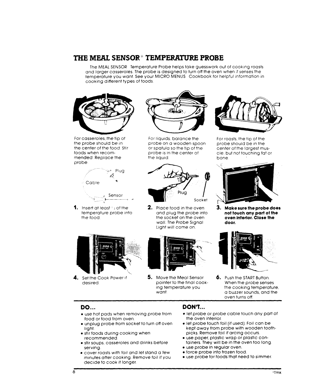 Whirlpool RM973PXL, RM975PXL warranty Meal SENSOR’ Temperkwre Probe, Do...Don’T 