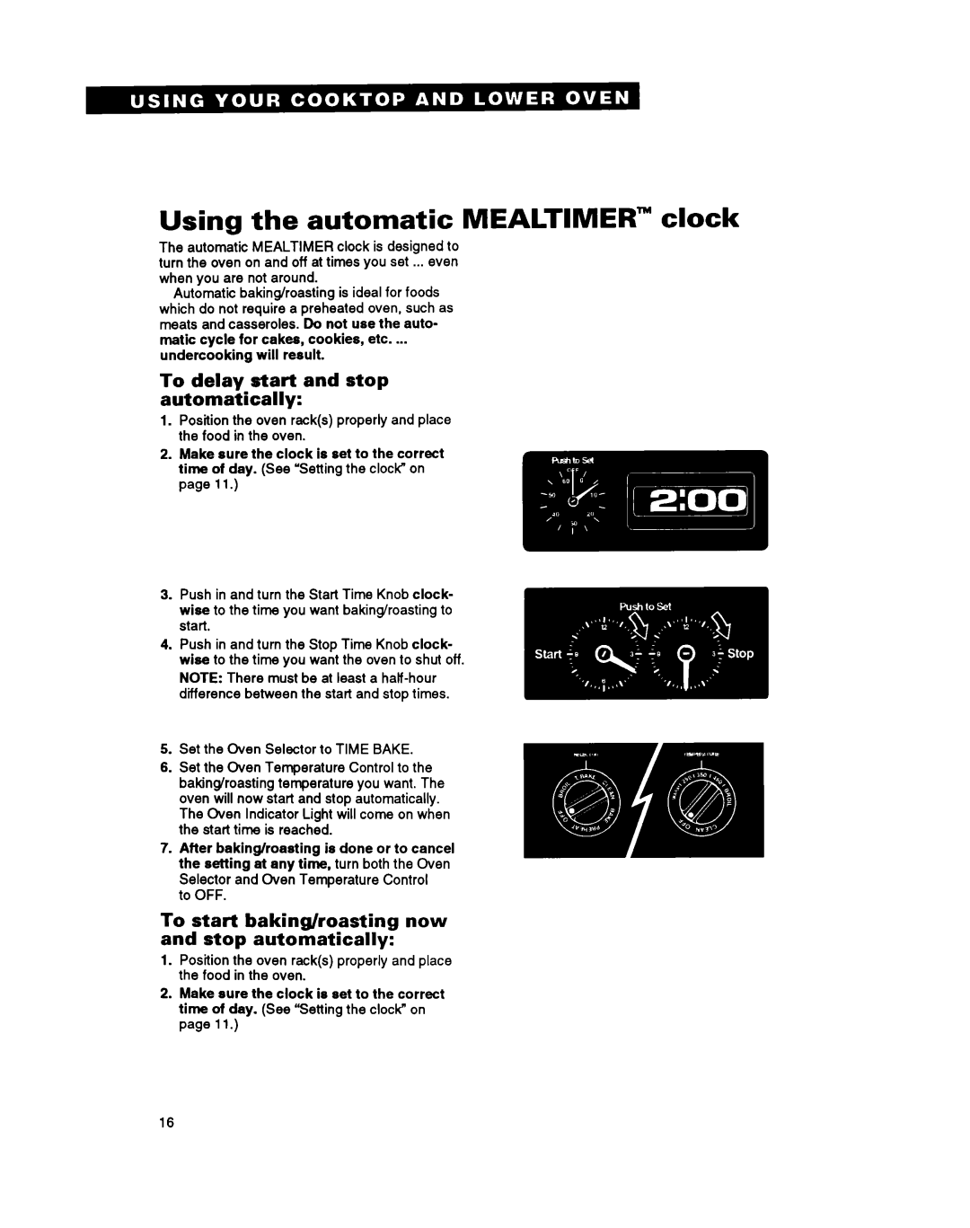 Whirlpool RM980PXY warranty Using the automatic Mealtimer clock, To delay start and stop automatically 