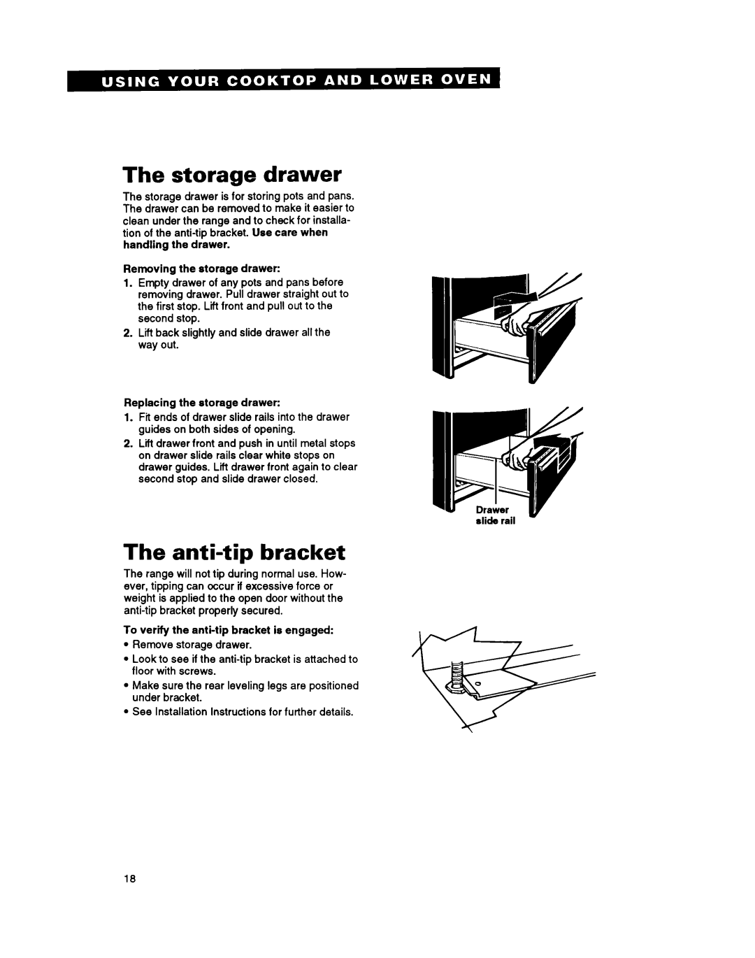 Whirlpool RM980PXY warranty Storage drawer, Anti-tip bracket 