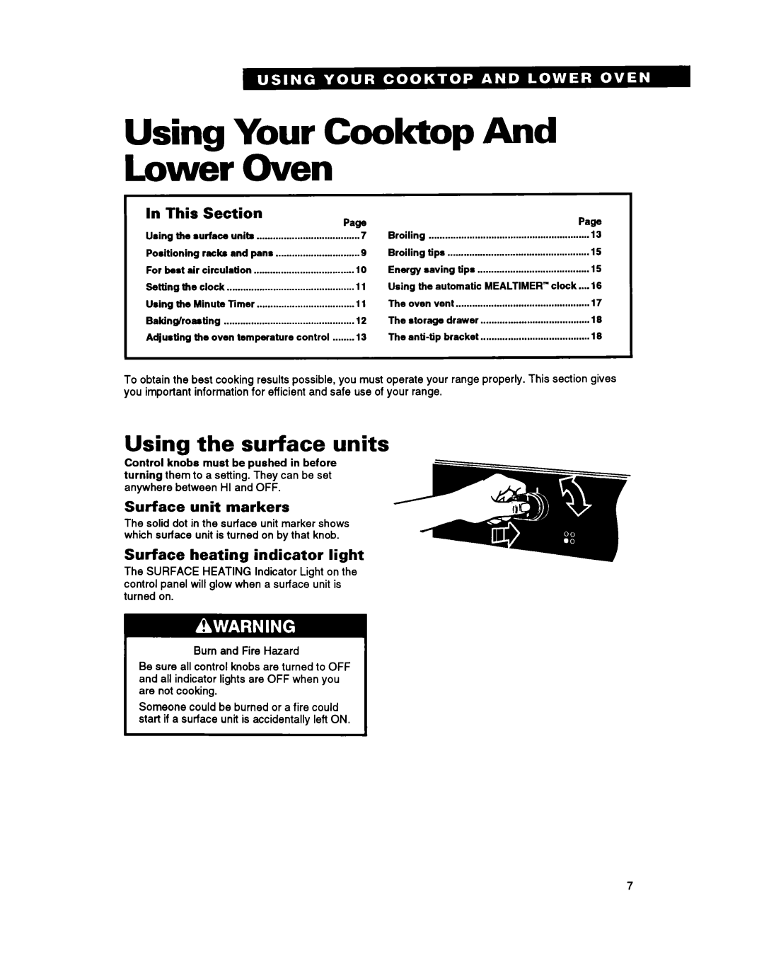 Whirlpool RM980PXY Using Your Cooktop And Lower Oven, Using the surface units, This Section Paw, Surface unit markers 