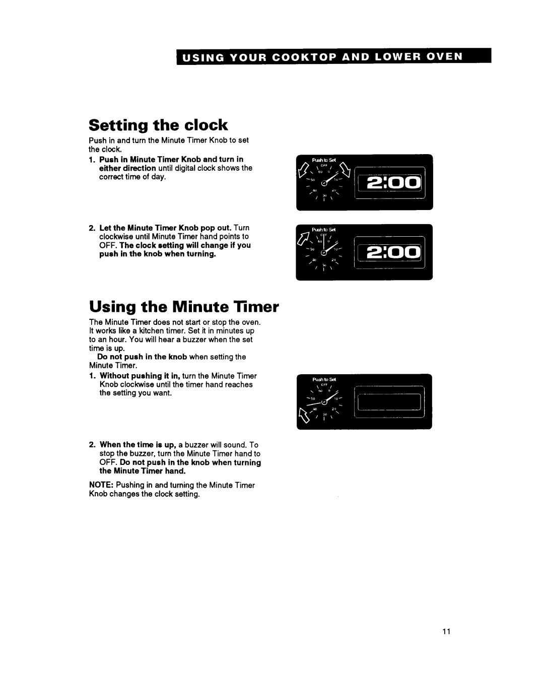 Whirlpool RM980PXY warranty Setting the clock, Using the Minute Timer 