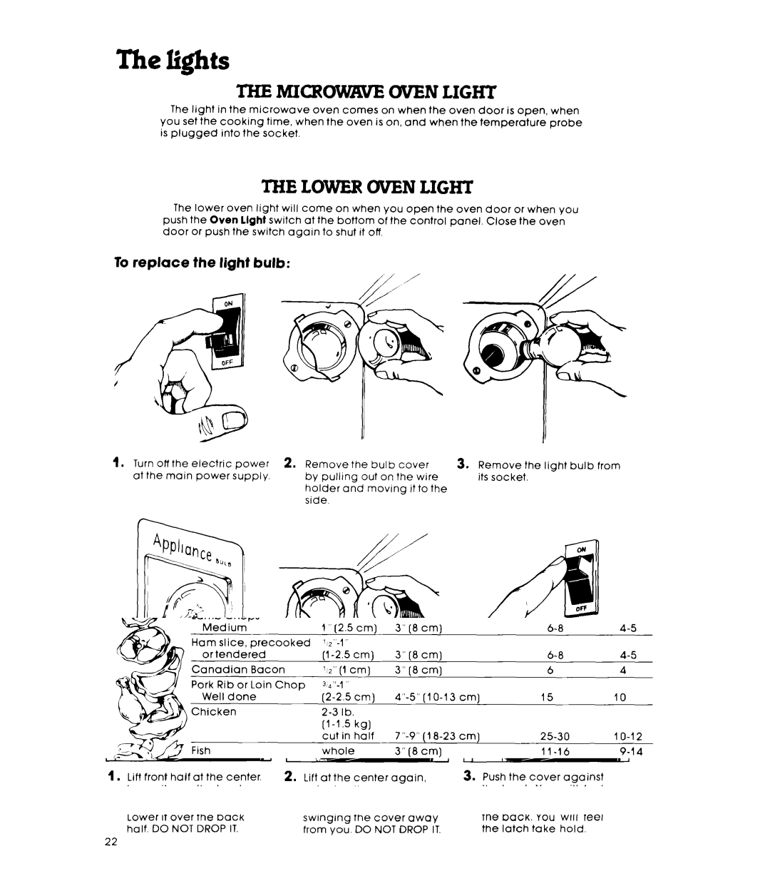 Whirlpool RM988PXK warranty Mkrowwe Oven Light, Lower Uven Light, To replace the light bulb 