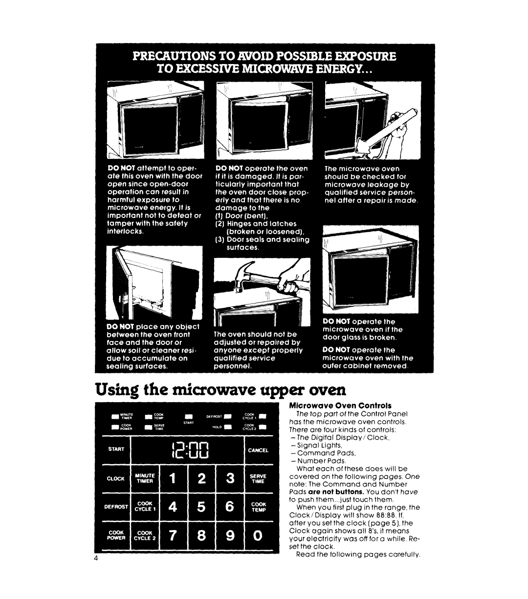 Whirlpool RM988PXK warranty Using the miaowave upper oven, Microwave Oven Controls 