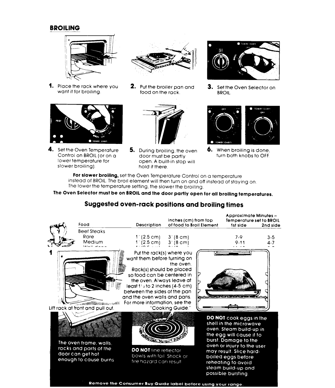 Whirlpool RM988PXL warranty Broiling 