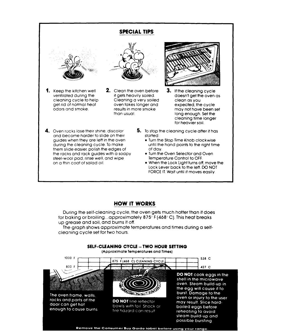 Whirlpool RM988PXL warranty Special Tips, HOW IT Works, Heat Breaks, SELF-CLEANING Cycle -TWO Hour SElTING 