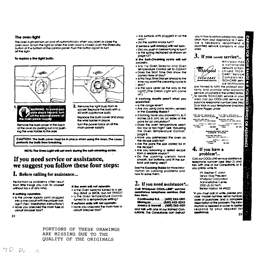 Whirlpool RM988PXP manual IIOTblllO~U@rdllbOfrort~k-W@ Ifyou need semice or assistance 