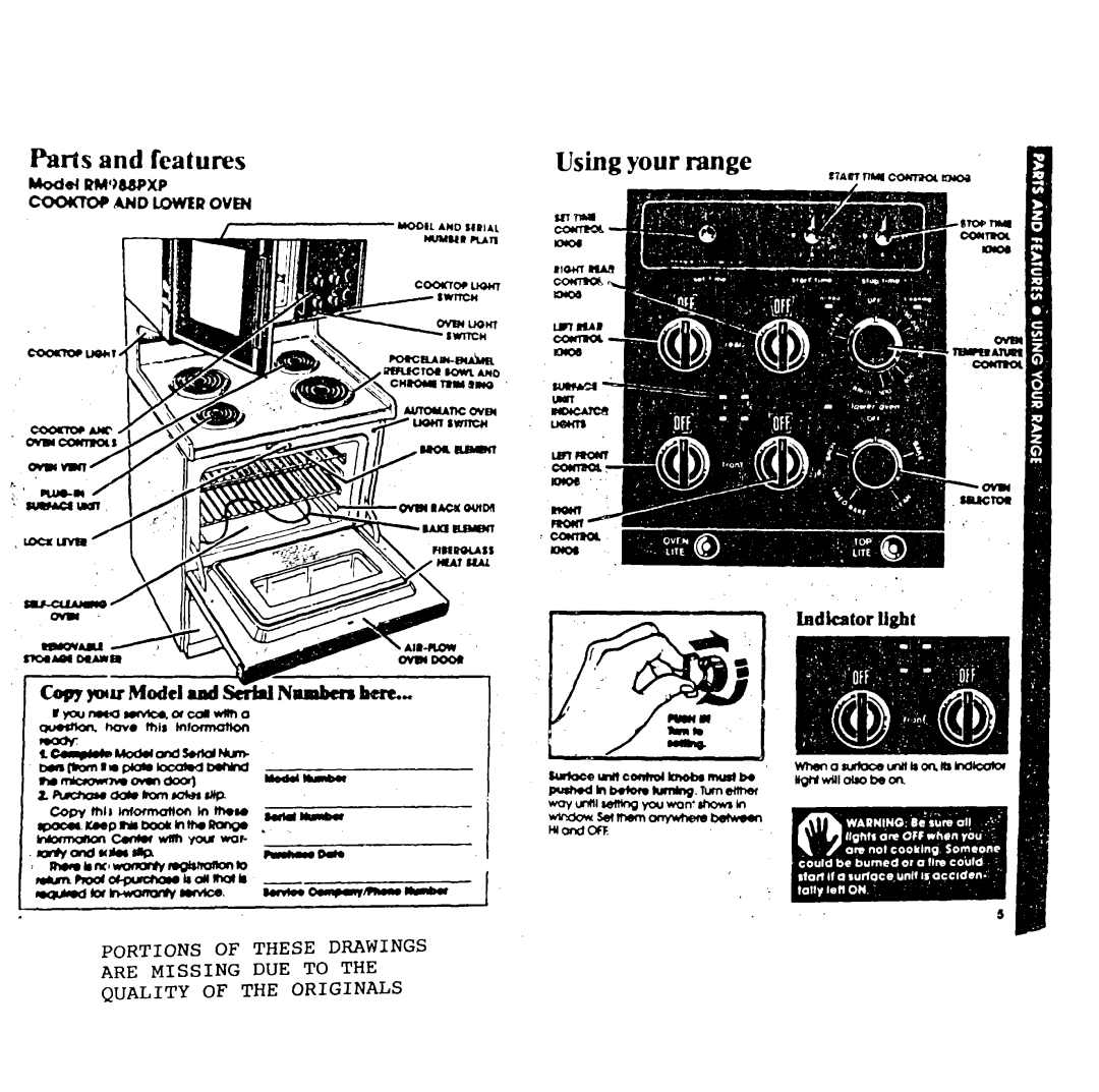 Whirlpool RM988PXP manual Patis and features ModelRM’MuPxP 