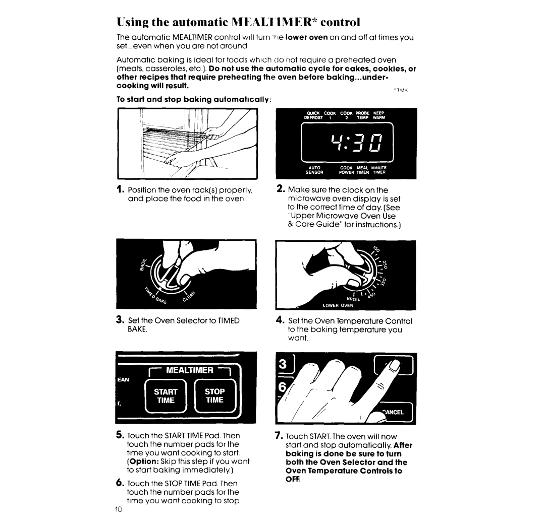 Whirlpool RM988PXS manual Using the automatic MEALTIMER* control 