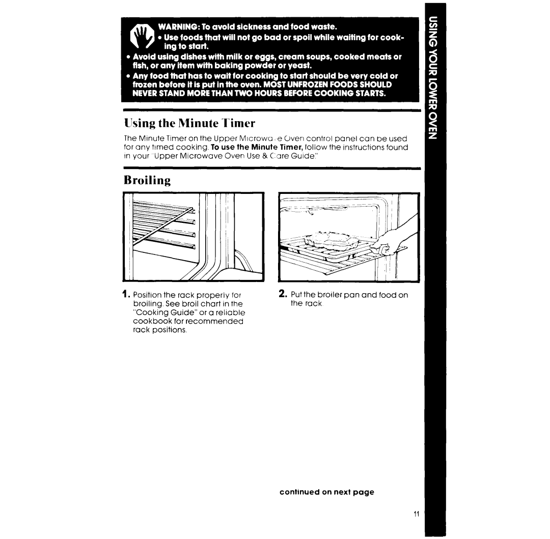 Whirlpool RM988PXS manual LJsing the Minute Timer, Broiling 