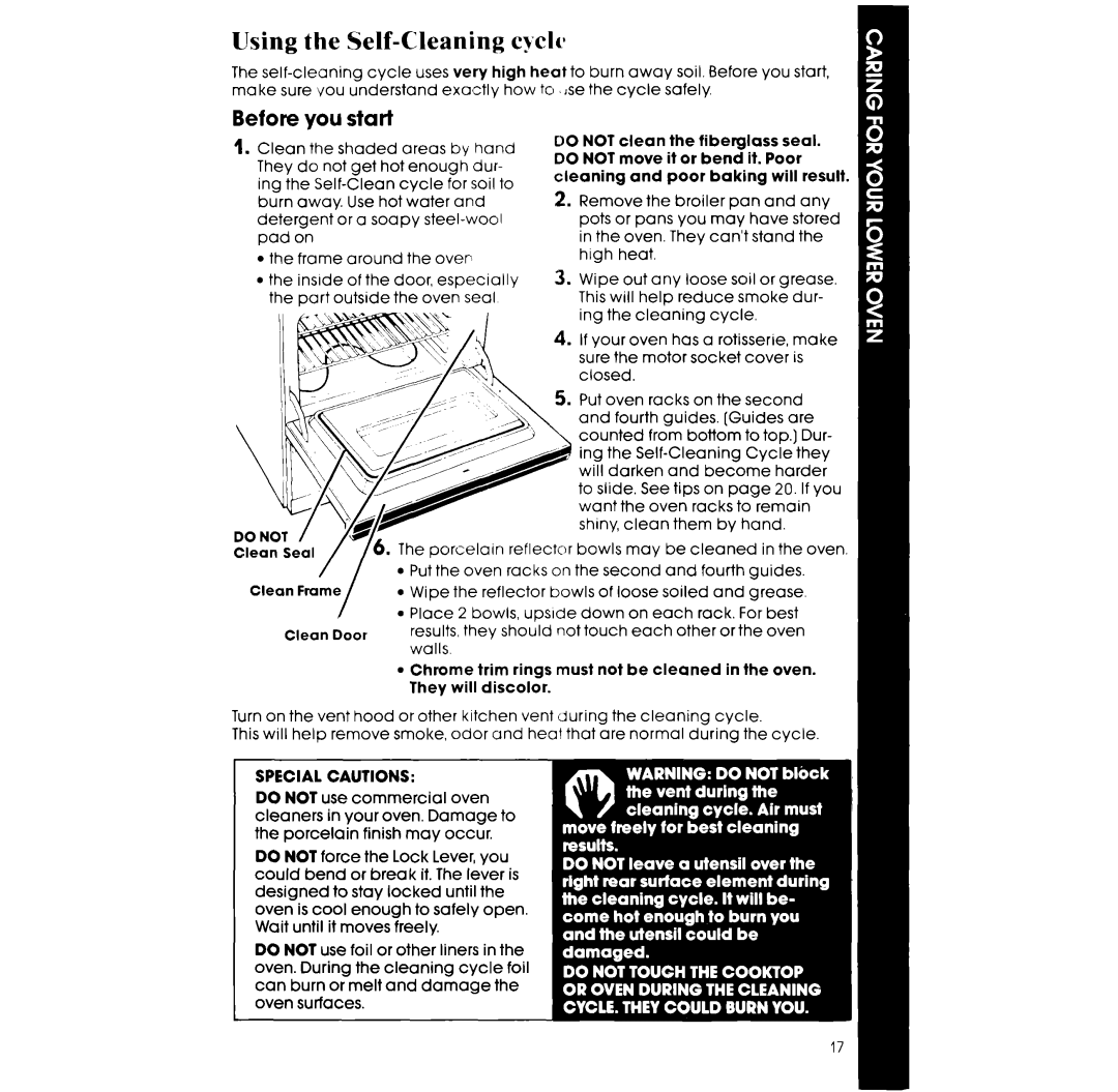 Whirlpool RM988PXS manual Using the Self-Cleaning cycle, Before you start, Special Cautions 