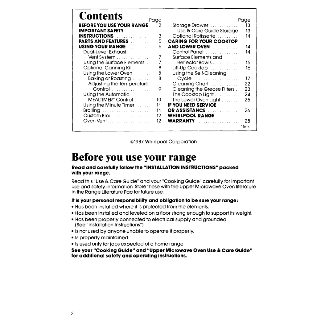 Whirlpool RM988PXS manual Before you use your range 